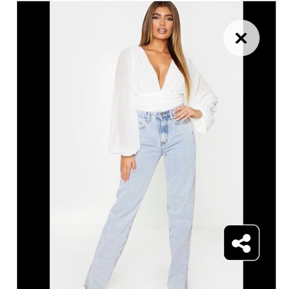 NWT! PrettyLittleThing white me she ruched body suit - Picture 15 of 15